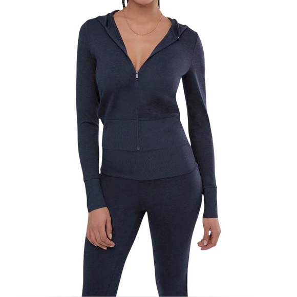 WeWoreWhat Fitted Zip-Up Hoodie Heather Navy Size M NWT - Picture 1 of 9